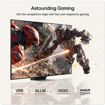 LG Mini RGB evo AI MRGB85 highlights visually lossless quality by displaying a vibrant landscape with clear depth against a dark surrounding area, reflecting visual performance like a wired TV connection.