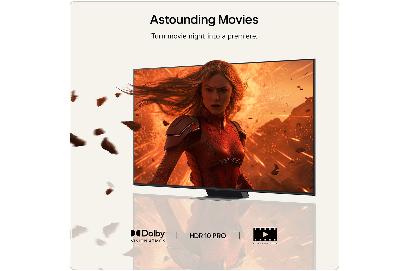 LG Mini RGB evo AI MRGB85 highlights visually lossless quality by displaying a vibrant landscape with clear depth against a dark surrounding area, reflecting visual performance like a wired TV connection.