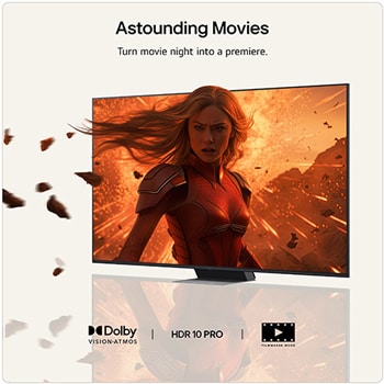 LG Mini RGB evo AI MRGB85 highlights visually lossless quality by displaying a vibrant landscape with clear depth against a dark surrounding area, reflecting visual performance like a wired TV connection.
