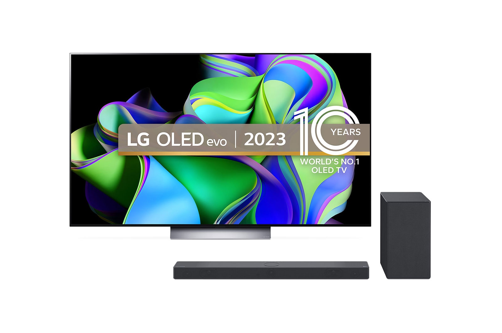 Front view of LG OLED C3 55" TV & USC9S Soundbar OLED55C34LA.USC9