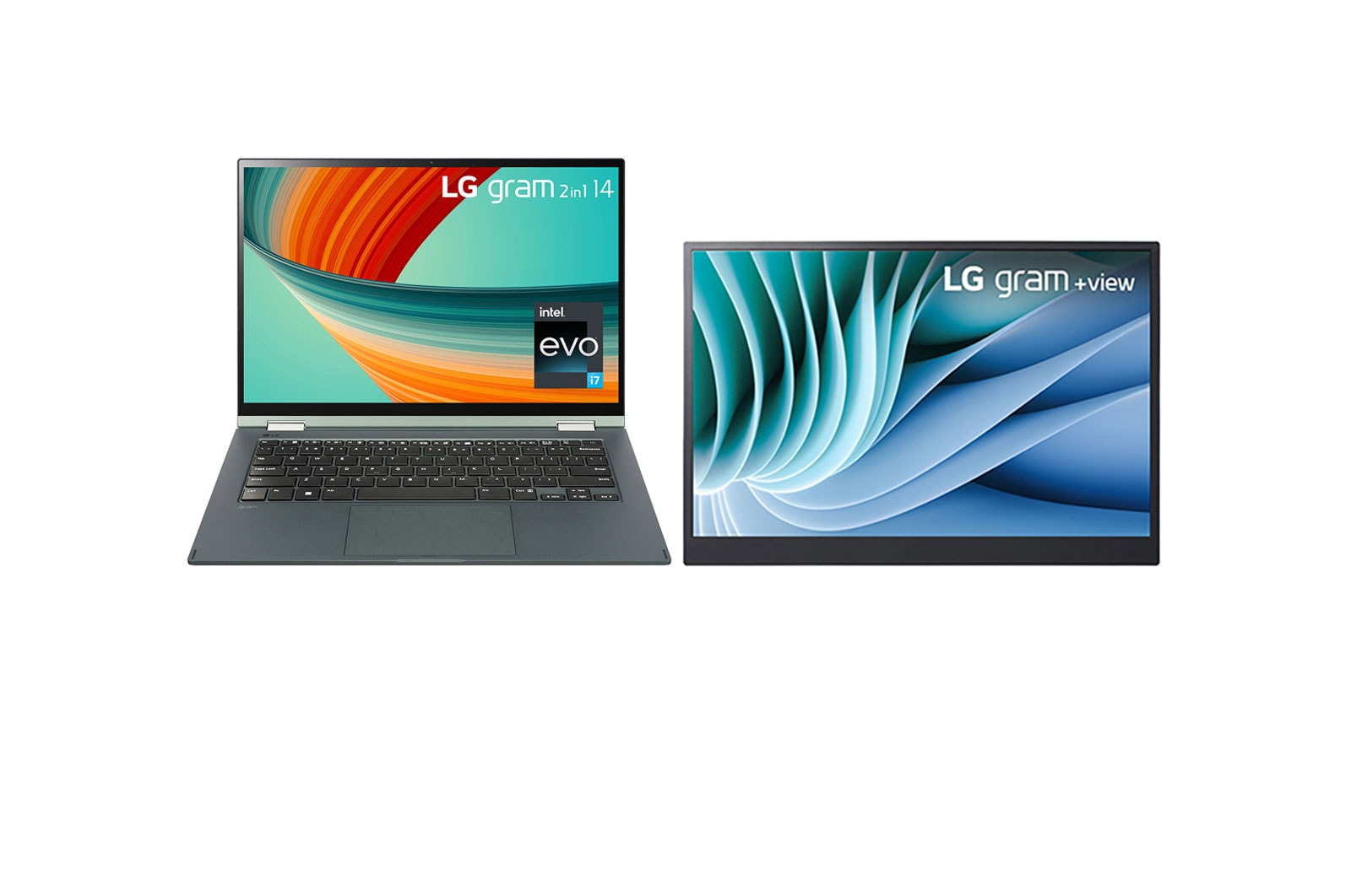 Front view of LG gram 2in1 14 laptop &  FREE +view portable monitor PTO-14TAA77.ASDA1
