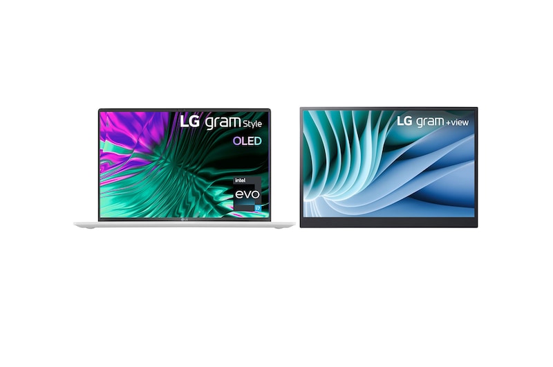 Front view of LG gram Style OLED laptop & FREE +view portable monitor PTO-16ZAD77.ASDA1