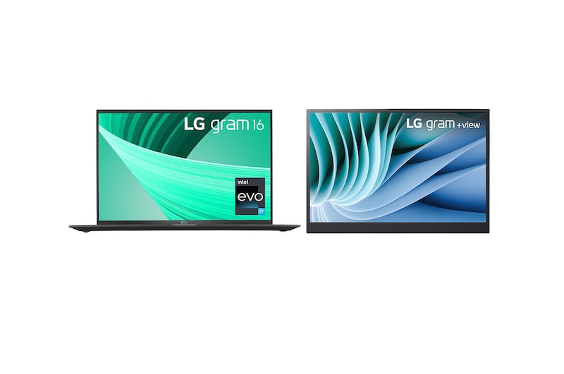 Front view of LG gram16 laptop & FREE +view portable monitor PTO-16ZAD7A.ASDA1