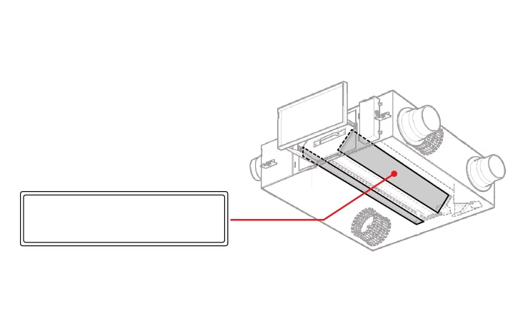 When the cover is opened the filter is mounted on the lower left side