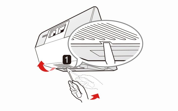 Insert the tool into the marked area lamp cover and push the tool to disconnect Use the tool with the flat tip such as minus screw driver Turn the bulb counterclockwise