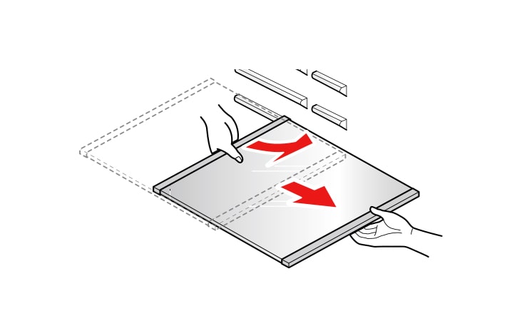 Hold the rear part of the shelf slightly up and pull it forward