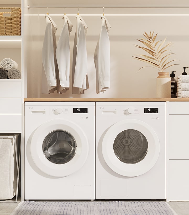 Interior image with a washer and dryer side by side