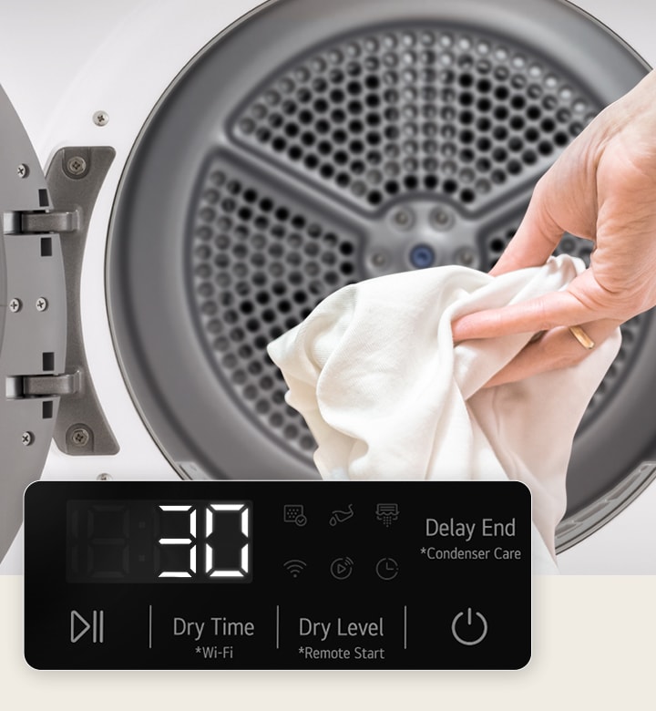 Enlarged panel image and fabric being placed in the dryer