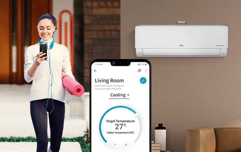 Using a smartphone to control the air conditioner outside.	