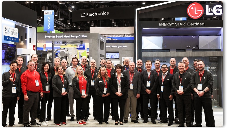 LG booth at AHR 2025 showcasing modern exhibition setup and branding.