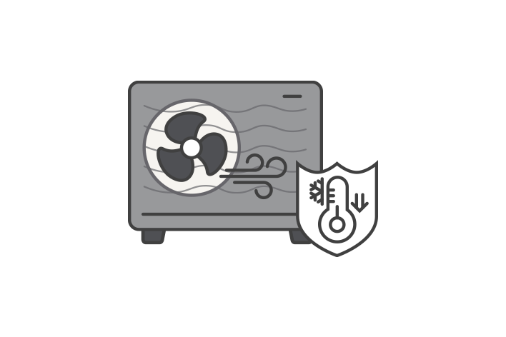 An icon showing a black exterior Monobloc with a low-temperature thermometer icon in the bottom right. It indicates good performance even in low temperatures.