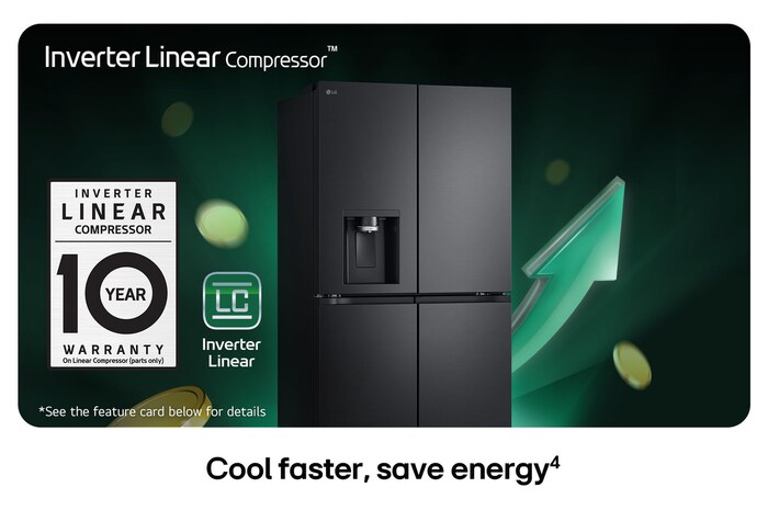 LG Multi-Door Refrigerator GMF960EV4E in a matte black finish, controlled remotely by hands adjusting the settings via the LG ThinQ™application on a smartphone. 