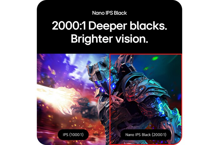 LG UltraGear Gaming Monitor 27G850A demonstrates Nano IPS Black technology with a 2000:1 contrast ratio for deeper blacks and brighter colors.