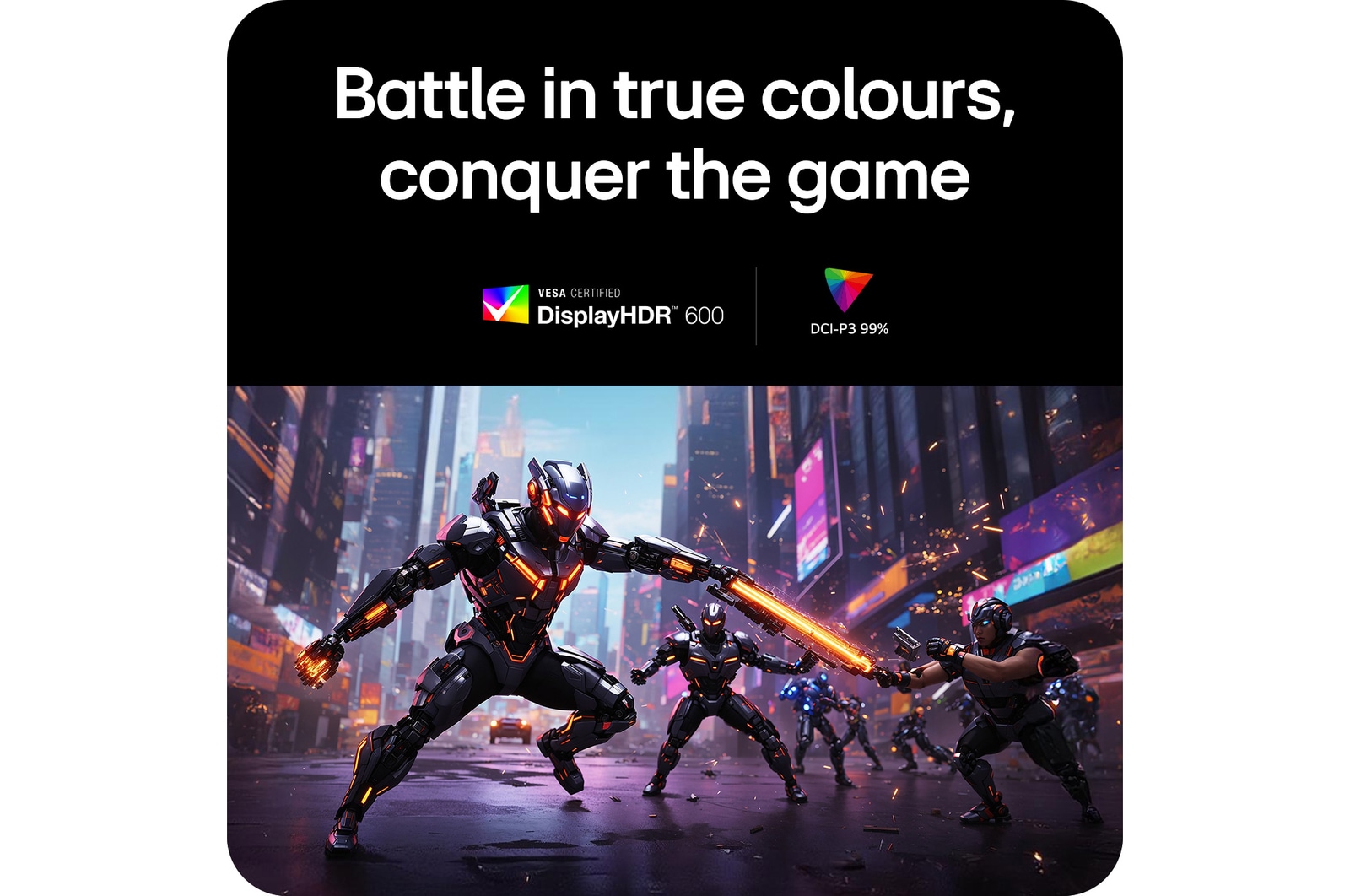 LG UltraGear Gaming Monitor 27G850A, featuring VESA DisplayHDR™ 600 and DCI-P3 99% for deep immersion into games with true colors.