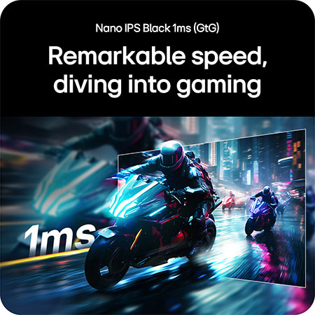LG UltraGear Gaming Monitor 27G850A, delivering remarkable gaming speed with Nano IPS Black technology and 1ms (GtG) response time.