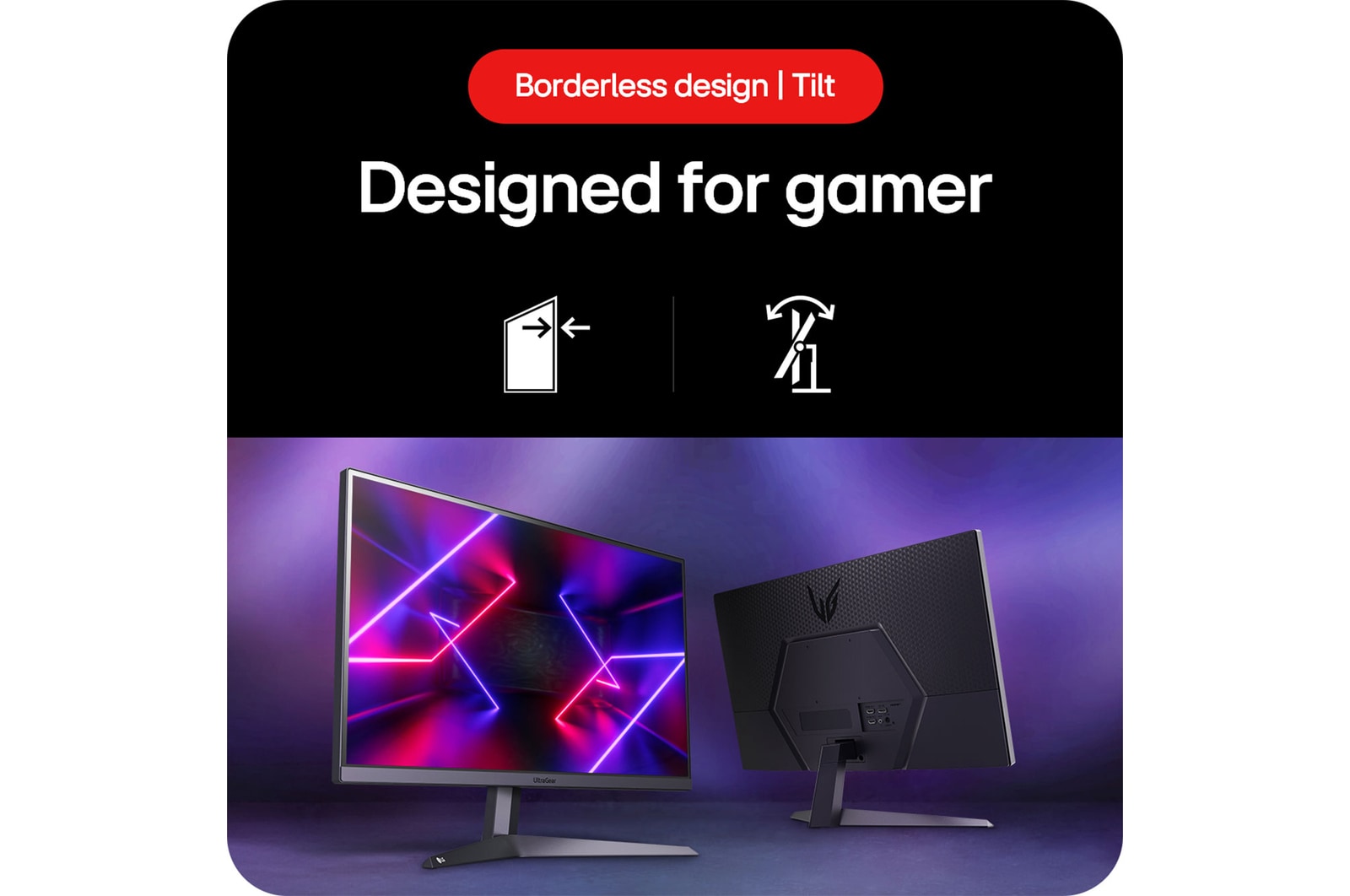 LG 24GS50F-B three-sided borderless design and tilt stand