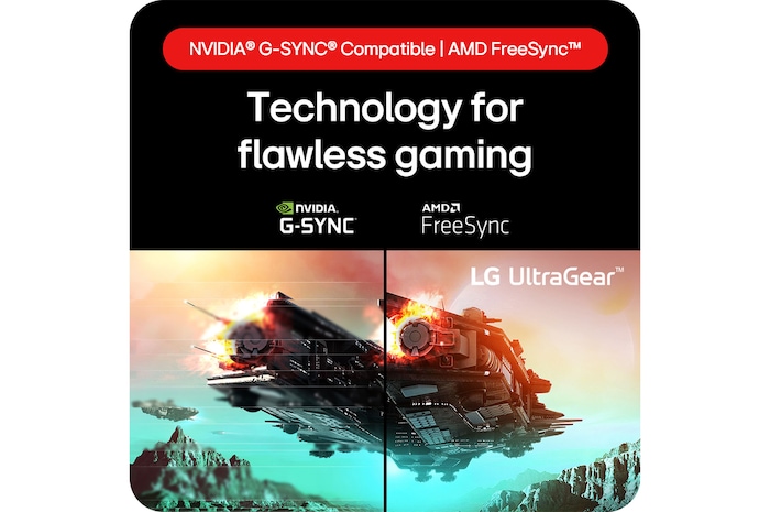 LG UltraGear Gaming Monitor 27GS60F, providing technology for flawless gaming through compatibility with NVIDIA® G-SYNC® and AMD FreeSync™.