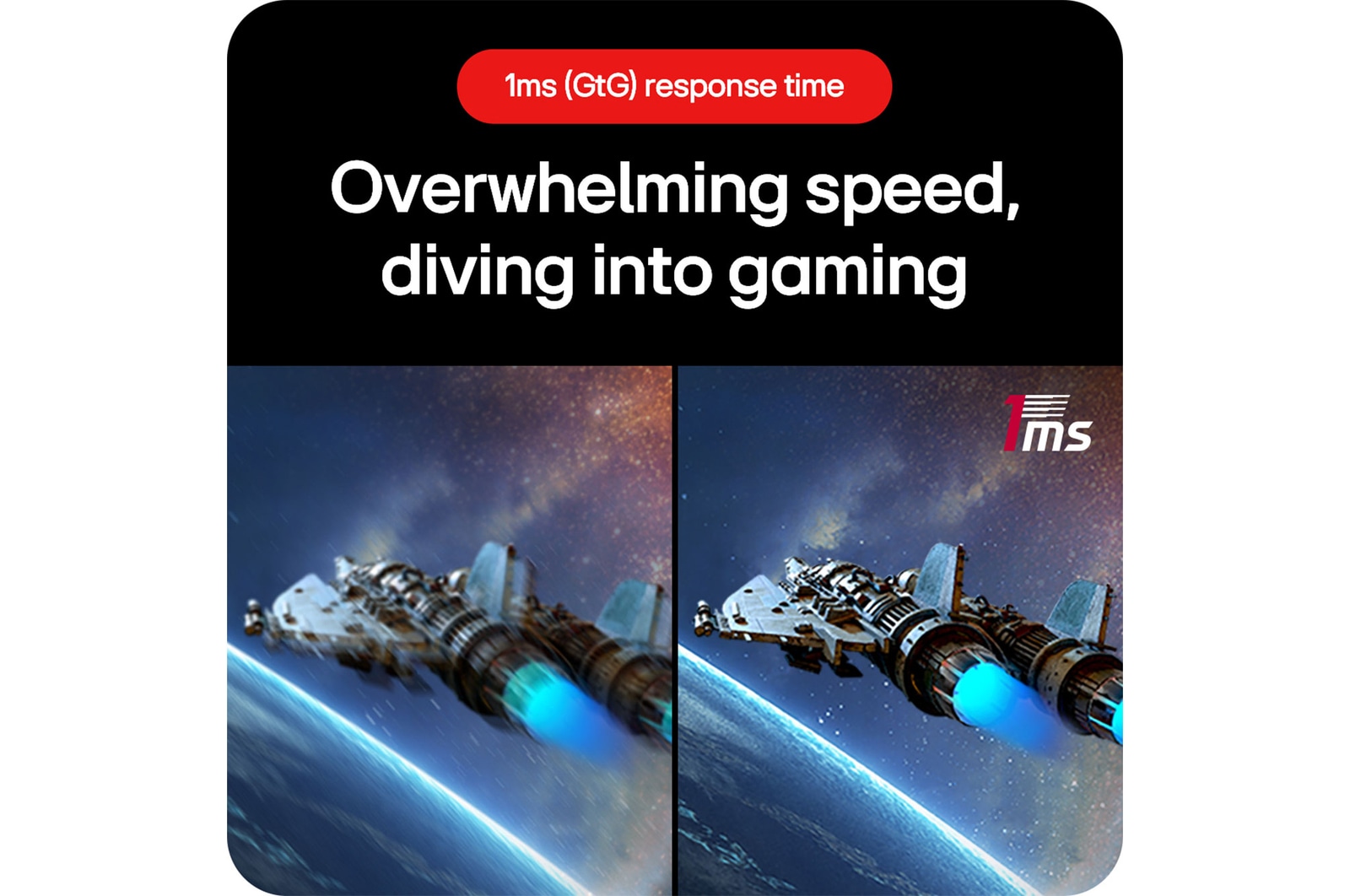 LG UltraGear Gaming Monitor 32GS60QC, delivering overwhelming speed for diving into gaming, thanks to the 1ms (GtG) response time.