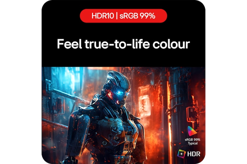 LG UltraGear Gaming Monitor 27GS75Q-B, allowing users to enjoy lifelike colors with HDR10 support and sRGB 99% (Typ.) color gamut coverage.