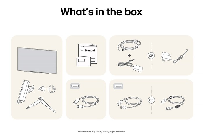 LG UltraGear Gaming Monitor 27GS75Q-B showing an overview of all included components, including the monitor body, stand parts, manual, and HDMI, DP, and USB cables.
