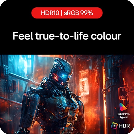 LG UltraGear Gaming Monitor 27GS75Q-B, allowing users to enjoy lifelike colors with HDR10 support and sRGB 99% (Typ.) color gamut coverage.