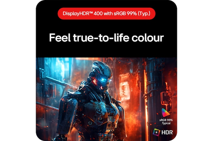 LG UltraGear Gaming Monitor 32GS75Q, allowing users to enjoy lifelike colors with HDR10 support and sRGB 99% (Typ.) color gamut coverage.