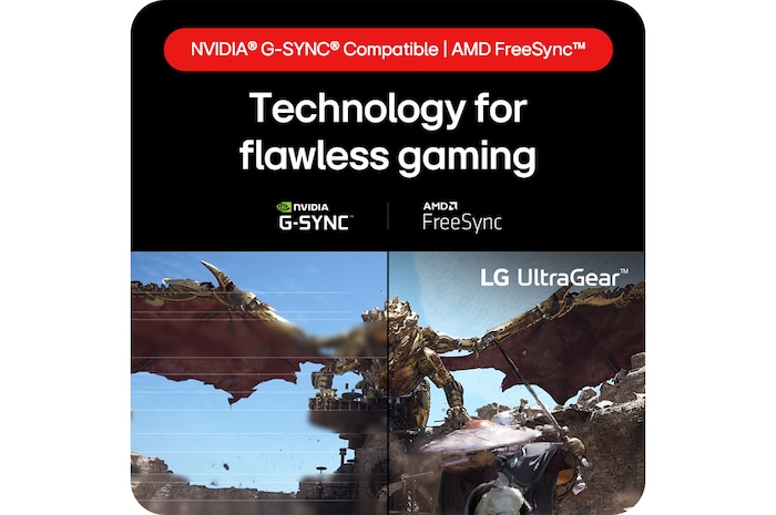 LG UltraGear Gaming Monitor 32GS75Q featuring NVIDIA® G-SYNC® Compatible and AMD FreeSync™ technology for seamless, tear-free gaming.