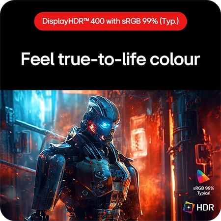 LG UltraGear Gaming Monitor 32GS75Q, allowing users to enjoy lifelike colors with HDR10 support and sRGB 99% (Typ.) color gamut coverage.