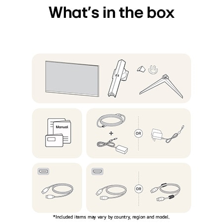 LG UltraGear Gaming Monitor 32GS75Q showing an overview of all included components, including the monitor body, stand parts, manual, and HDMI and DP cables.