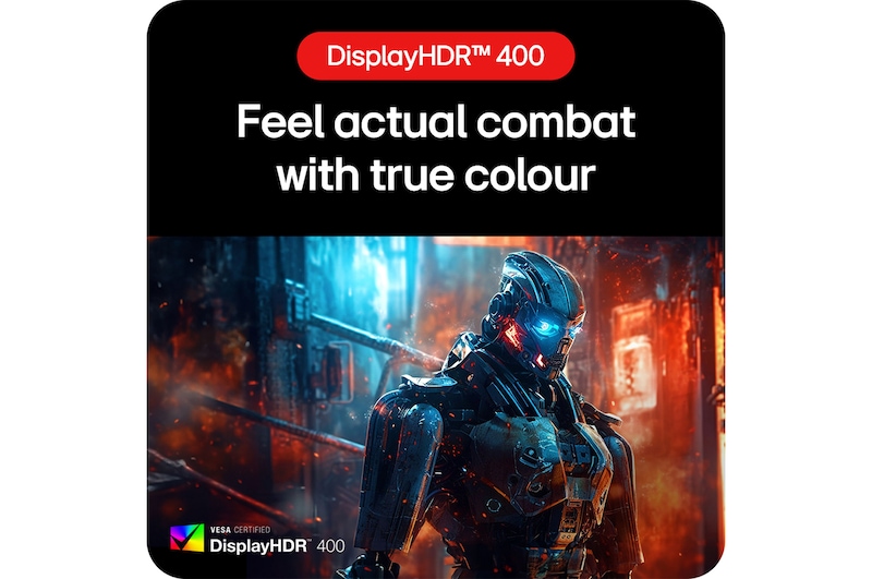 LG UltraGear™ Gaming Monitor 27GS85Q-B featuring VESA Certified DisplayHDR™ 400 for deeper contrasts and true, vivid colours during combat.