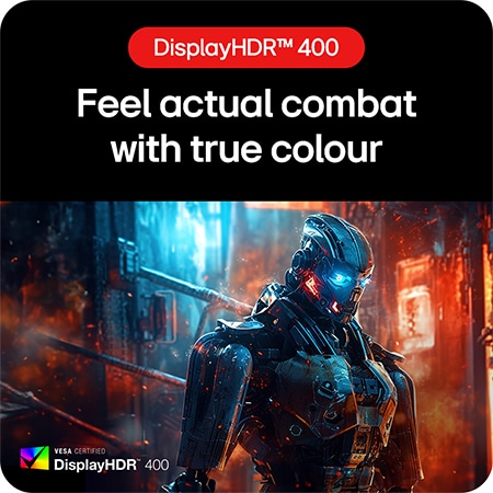 LG UltraGear™ Gaming Monitor 27GS85Q-B featuring VESA Certified DisplayHDR™ 400 for deeper contrasts and true, vivid colours during combat.