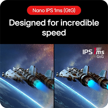 LG UltraGear™ Gaming Monitor 27GS85Q-B with Nano IPS 1ms (GtG), designed for incredible speed and crystal-clear motion without blur.