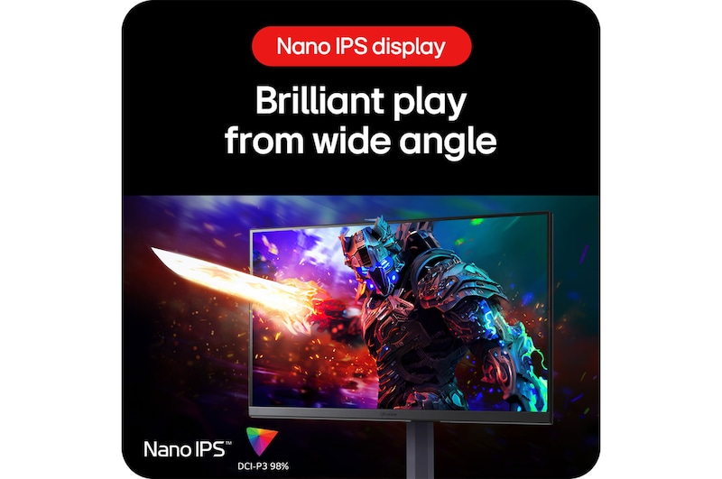LG UltraGear™ Gaming Monitor 32GS85Q-B featuring a Nano IPS Display with DCI-P3 98% (Typ.), delivering brilliant colours from a wide viewing angle.
