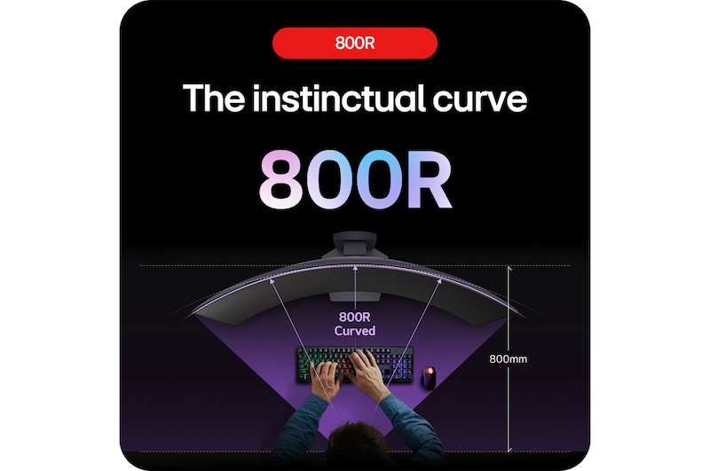 LG UltraGear Gaming Monitor 39GS95QE showcasing its immersive 800R curvature, which intuitively encompasses the player's peripheral vision.
