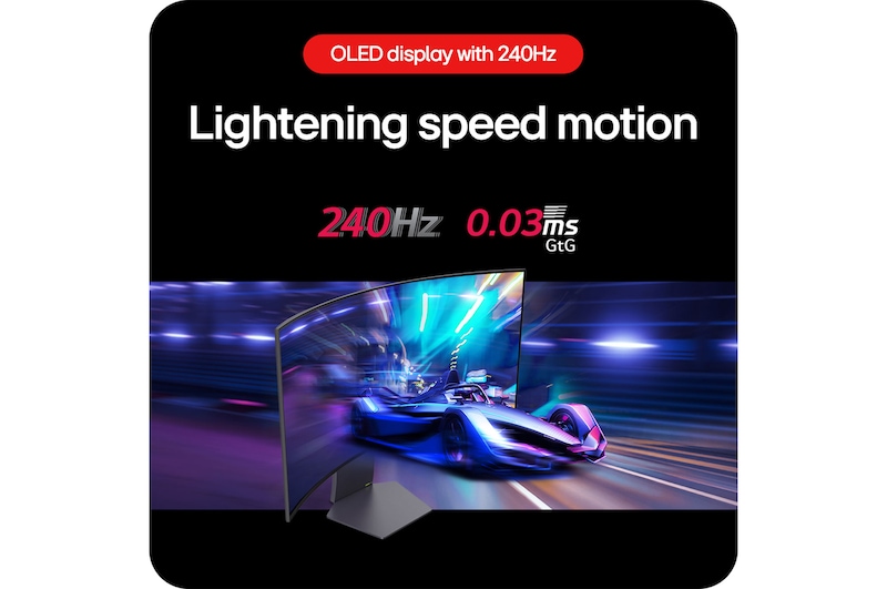  LG UltraGear Gaming Monitor 39GS95QE delivers lightning-fast movements in games with a 240Hz refresh rate and 0.03ms (GtG) response time.