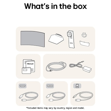 LG UltraGear Gaming Monitor 39GS95QE showing an overview of all included components, including the monitor body, stand parts, manual, and HDMI, DP, and USB cables.