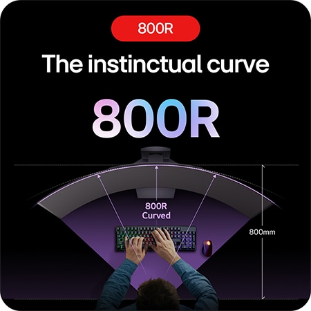 LG UltraGear Gaming Monitor 45GS95QE-B showcasing its immersive 800R curvature, which intuitively places the player at the heart of the game.