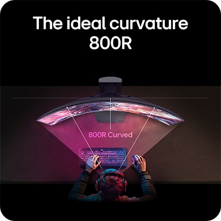 LG Monitor 34GX900A showcasing the optimal 800R curvature, which embraces the user's field of view and delivers maximum immersion for gaming.