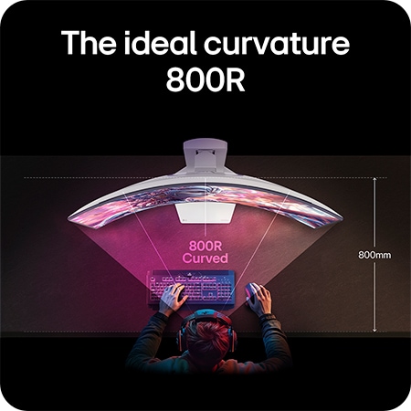 LG Monitor 34GX90SA showcasing the optimal 800R curvature, which embraces the user's field of view and delivers maximum immersion for gaming.