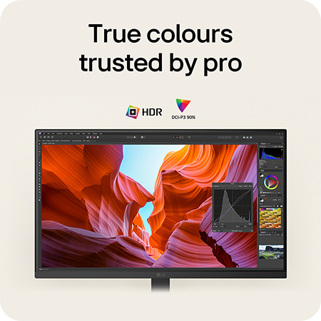 LG Monitor 27U730A ensuring true-to-life colors trusted by professionals, featuring HDR support and 90% DCI-P3 color gamut.