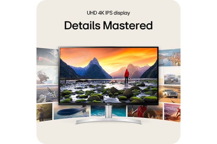 LG Monitor 32UN650K, featuring a UHD 4K IPS Display, perfectly reproduces all details from various content for an immersive viewing experience.