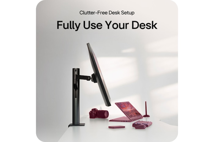 LG Monitor 32UN880K showcasing perfect adjustability through the Ergo stand features, including Extension (180mm), Swivel (± 280°), and Height adjustment (130mm).