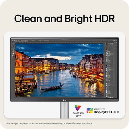 LG Monitor 27UP850K delivers clear and bright HDR with VESA DisplayHDR™ 400 certification and 95% DCI-P3 color gamut for precise photo editing.