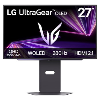 Front view of 27” LG UltraGear™ OLED Gaming Monitor, 280Hz, 0.03ms (GtG), Hexagon lighting, Black - 27GX700A-B