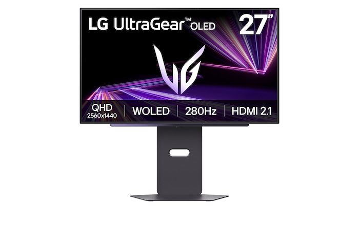 Front view of 27” LG UltraGear™ OLED Gaming Monitor, 280Hz, 0.03ms (GtG), Hexagon lighting, Black - 27GX700A-B