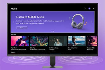 The LG Smart Monitor screen displays the music apps interface.