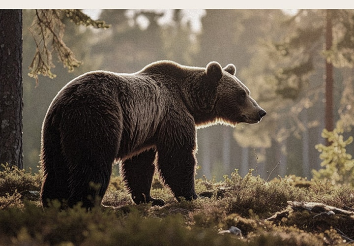 Wild bear in a forest scene demonstrating Dynamic Tone Mapping, enhancing contrast, balanced brightness, and detailed shadow and highlight reproduction.
