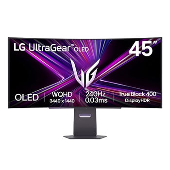 Front view of 45" LG UltraGear™ OLED GX9 Curved Gaming Monitor, 240Hz, 0.03ms (GtG), USB-C (PD 65W), Black 45GX900A-B