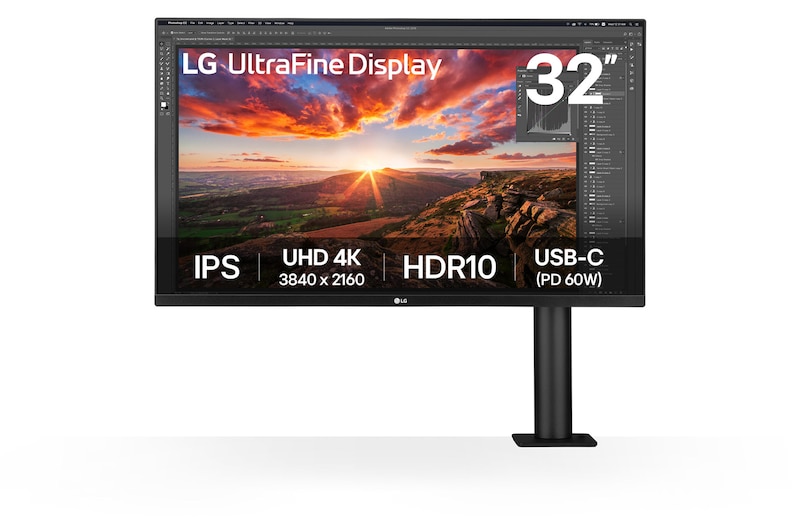 front view with the monitor arm on the right