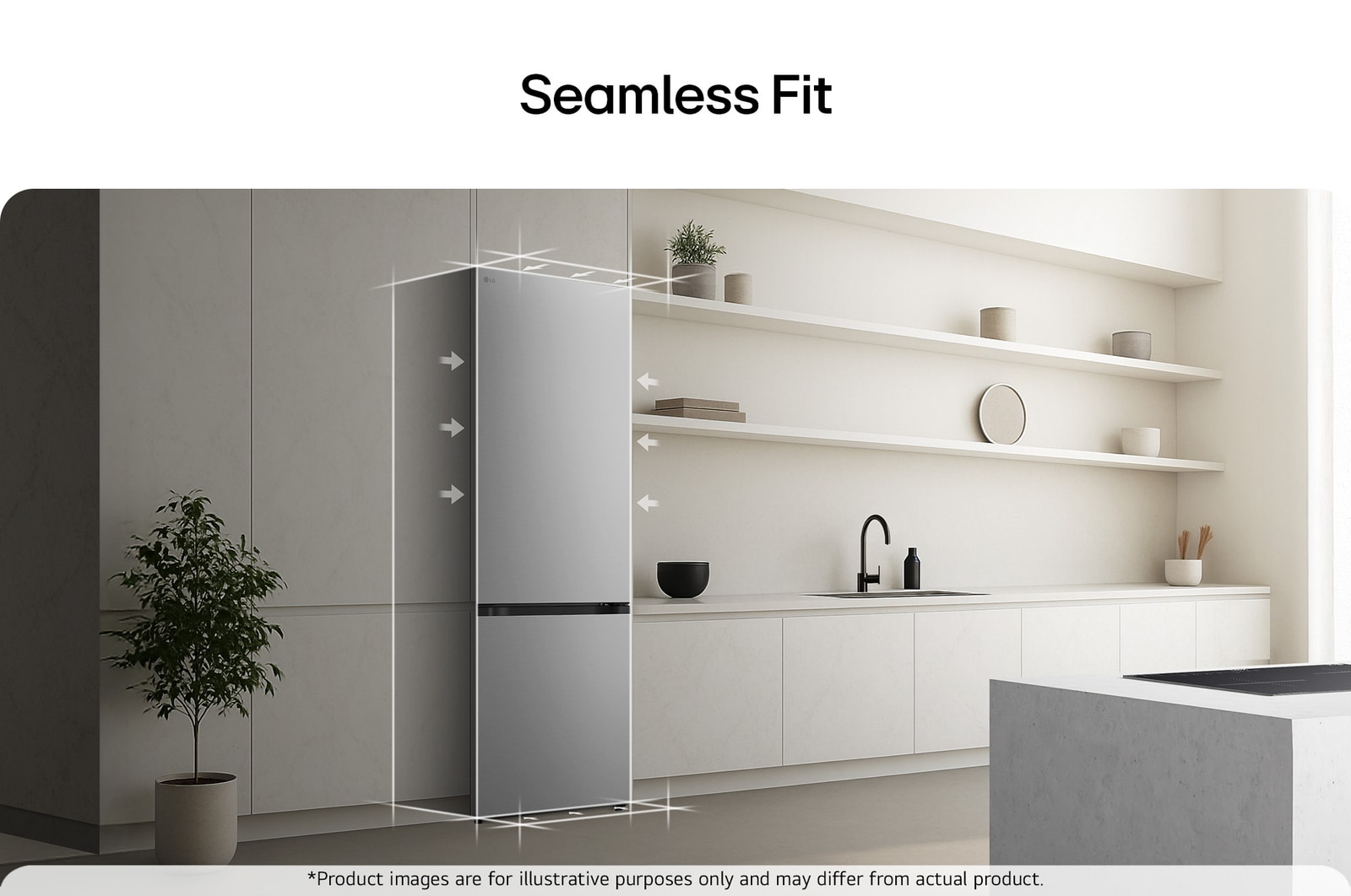 LG bottom freezer (GBBS726CPY) front side view showing exterior design